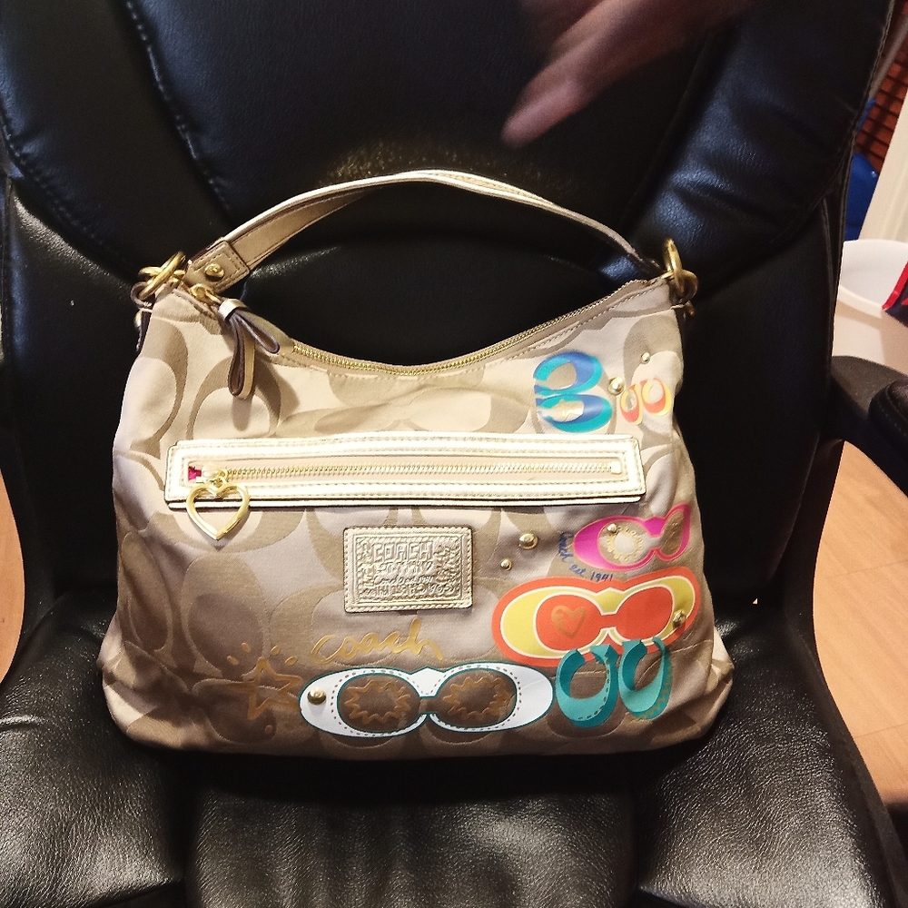 Coach Shoulder Bag with sparkly gold handle